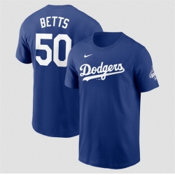 Men Los Angeles Dodgers 50 Mookie Betts Royal 2025 World Series Champions Name  26 Number T Shirt