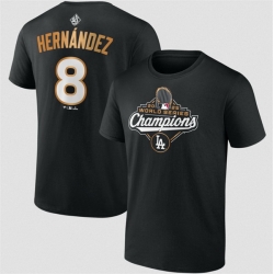 Men Los Angeles Dodgers 8 Enrique Hernandez Black 2025 World Series Champions Name  26 Number T Shirt