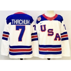 Men's USA #7 Brady Tkachuk White 2026 Stitched Jersey