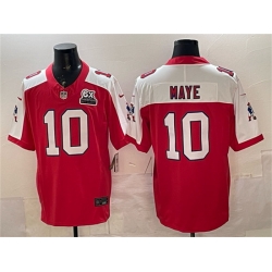 Men New England Patriots 10 Drake Maye Red 2025 F U S E  1 Star C Patch And Super Bowl LX Patch  USA 250 Patch Vapor Limited Football Stitched Jersey