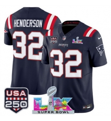 Men New England Patriots 32 TreVeyon Henderson Navy 2025 F U S E Super Bowl LX Patch And USA 250 27 Patch Vapor Limited Football Stitched Jersey Men New England Patriots 32 TreVeyon Henderson Navy 2025 F U S E Super Bowl LX Patch And USA 250 27 Patch Vapor Limited Football Stitched Jersey