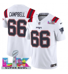 Men New England Patriots 66 Will Campbell White 2025 F U S E Super Bowl LX Patch Vapor Limited Stitched Football Jersey Men New England Patriots 66 Will Campbell White 2025 F U S E Super Bowl LX Patch Vapor Limited Stitched Football Jersey