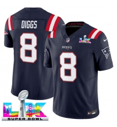 Men New England Patriots 8 Stefon Diggs Navy 2025 F U S E Super Bowl LX Patch Vapor Limited Stitched Football Jersey Men New England Patriots 8 Stefon Diggs Navy 2025 F U S E Super Bowl LX Patch Vapor Limited Stitched Football Jersey