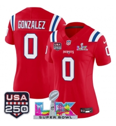 Women New England Patriots 0 Christian Gonzalez Red 2025 F U S E Super Bowl LX Patch And USA 250 27 Patch Vapor Limited Football Stitched Jersey Women New England Patriots 0 Christian Gonzalez Red 2025 F U S E Super Bowl LX Patch And USA 250 27 Patch Vapor Limited Football Stitched Jersey