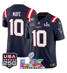 Youth New England Patriots 10 Drake Maye Navy 2025 F U S E 1 Star C Patch And Super Bowl LX Patch USA 250 Patch Vapor Limited Stitched Football Jersey Youth New England Patriots 10 Drake Maye Navy 2025 F U S E 1 Star C Patch And Super Bowl LX Patch USA 250 Patch Vapor Limited Stitched Football Jersey