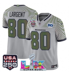 Men Seattle Seahawks 80 Steve Largent Gray 2025 F U S E Super Bowl LX US 250th anniversary Patch And 50th Season Patch Rivalries Vapor Limited Football St Men Seattle Seahawks 80 Steve Largent Gray 2025 F U S E Super Bowl LX US 250th anniversary Patch And 50th Season Patch Rivalries Vapor Limited Football St