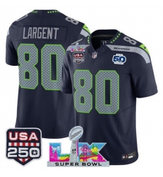 Youth Seattle Seahawks 80 Steve Largent Navy 2025 F U S E  Super Bowl LX Patch And 50th Season  USA 250 Patch Vapor Limited Stitched Football Jersey