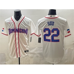 Men Dominican Republic Baseball  22 Juan Soto White 2026 World Baseball Classic Home Stadium Stitched Jersey