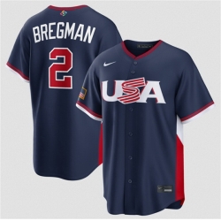 Men USA Baseball  2 Alex Bregman Navy 2026 World Baseball Classic Road Stadium Stitched Jersey