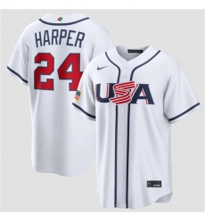 Men USA Baseball 24 Bryce Harper White 2026 World Baseball Classic Home Stadium Stitched Jersey Men USA Baseball 24 Bryce Harper White 2026 World Baseball Classic Home Stadium Stitched Jersey