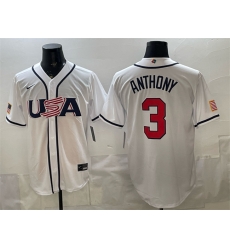 Men USA Baseball  3 Roman Anthony White 2026 World Baseball Classic Home Stadium Stitched Jersey